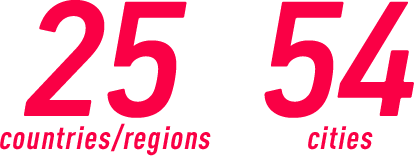 25countries/regions 54cities