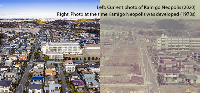Left : Current photo of Kamigo Neopolis (2020) Right: Photo at the time Kamigo Neopolis was developed (1970s)