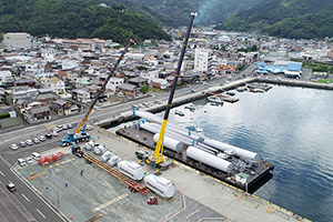 Unloading parts at the Port of Mikame in the city of Seiyo