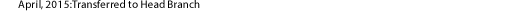 April, 2015: Transferred to Head Branch