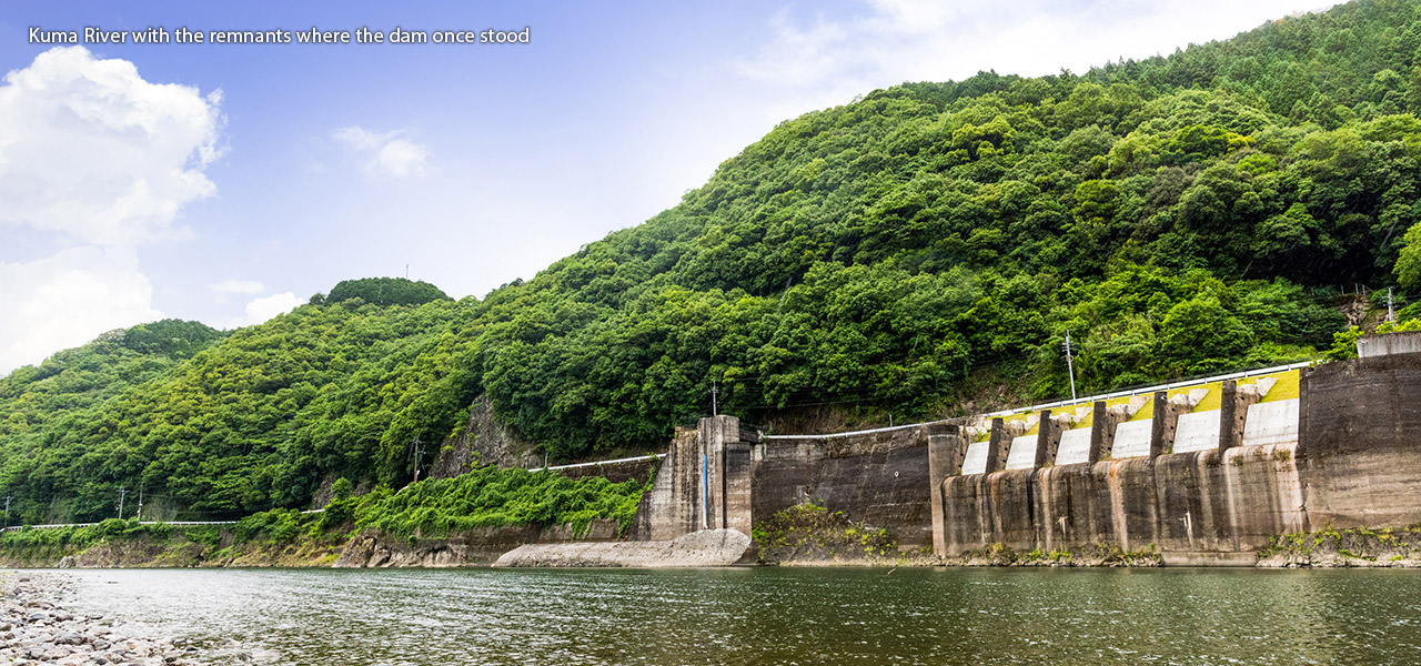 Kuma River with the remnants where the dam once stood