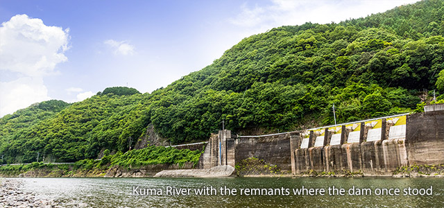 Kuma River with the remnants where the dam once stood